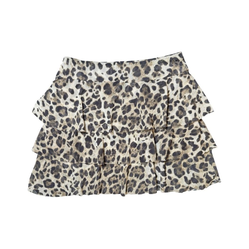 Y2K Cache Mesh Ruffle Leopard Print Mini Skirt Size Large